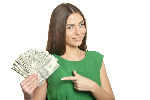 Woman in dress with money — Stock Photo, Image