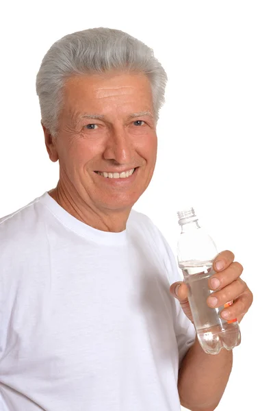 Old man drinks water — Stock Photo, Image