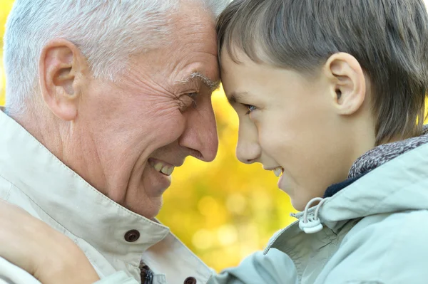 Grandfather and grandson in park Royalty Free Stock Photos