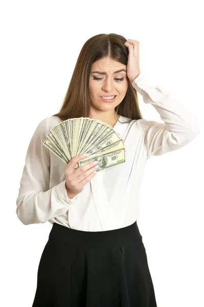 Schöne Frau mit Dollarscheinen — Stockfoto