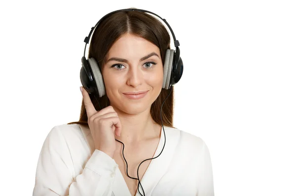 Menina ouvir música em fones de ouvido . — Fotografia de Stock