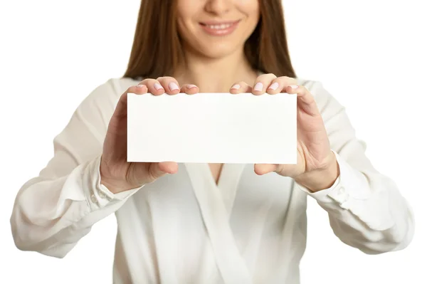 Woman  and white blank — Stock Photo, Image