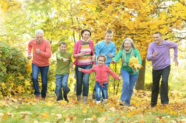 Família correndo no parque de outono — Fotografia de Stock