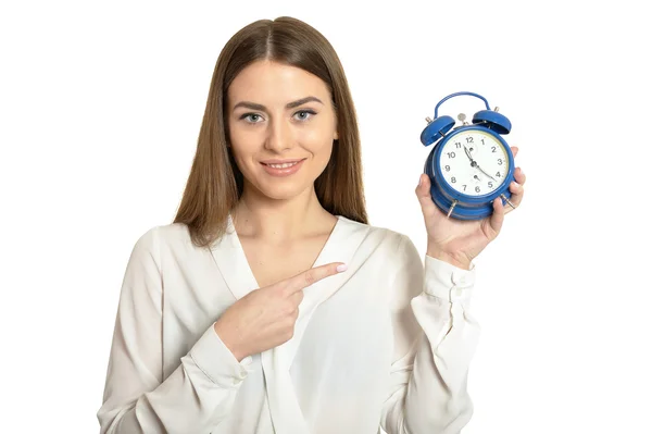 Beautiful woman with clock — Stock Photo, Image