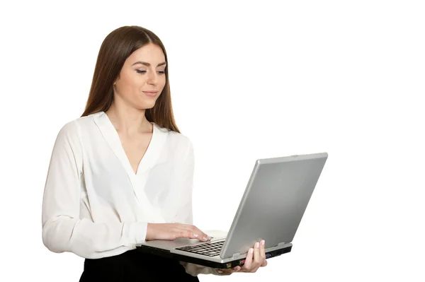 Hermosa mujer con portátil — Foto de Stock