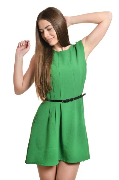 Belle femme en robe verte — Photo