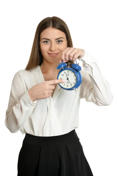 Beautiful woman with clock — Stock Photo, Image