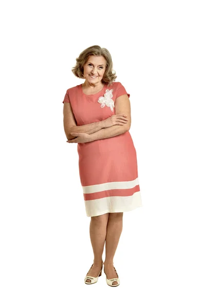 Seniorkvinne i lys kjole – stockfoto