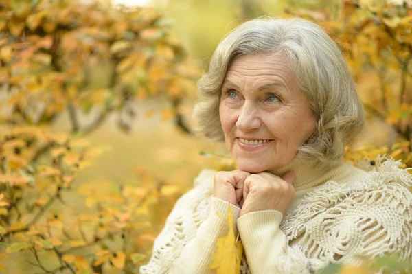 Mujer mayor en el parque de otoño — Foto de Stock