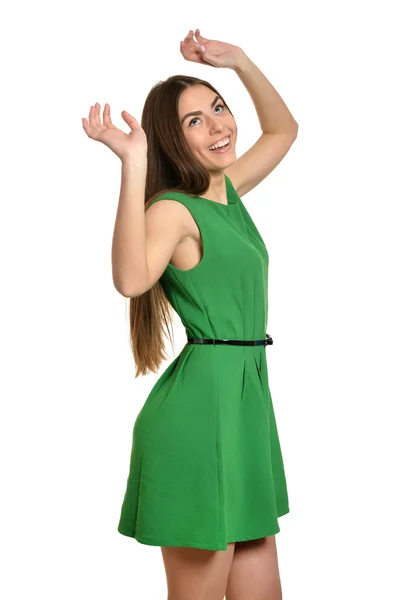 Beautiful woman with hands up — Stock Photo, Image