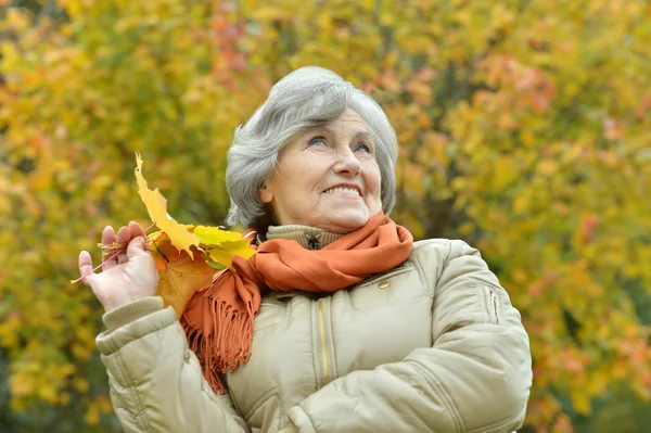 Femme âgée dans le parc d'automne — Photo