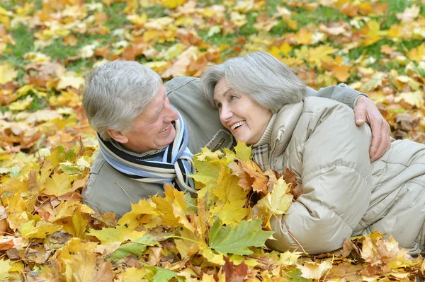 Coppia Senior nel parco autunnale — Foto Stock