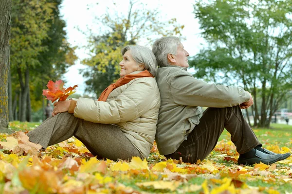 Seniorenpaar in herfstpark — Stockfoto