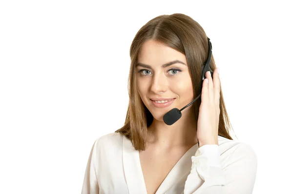 耳机的服务运营商女人 — 图库照片