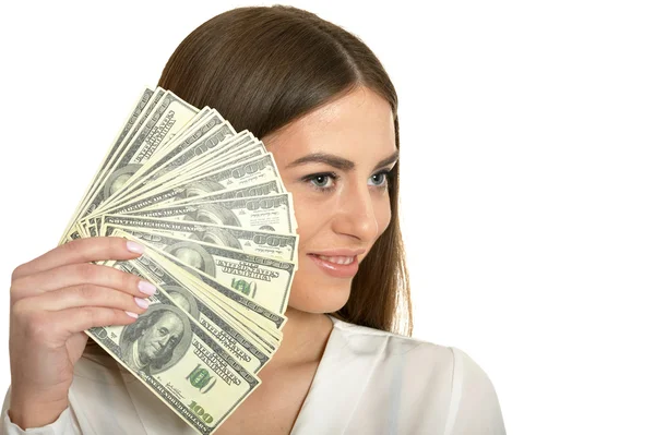 Schöne Frau mit Geld — Stockfoto