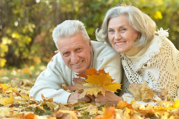 Coppia Senior nel parco autunnale — Foto Stock