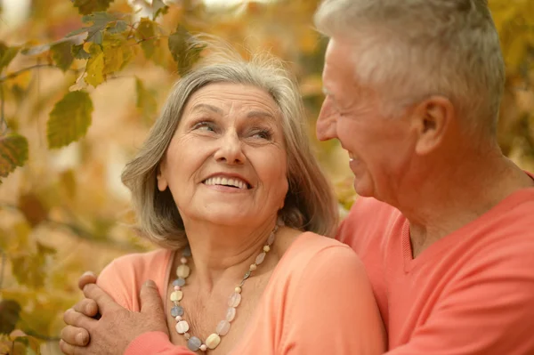 Senior par i höstparken — Stockfoto