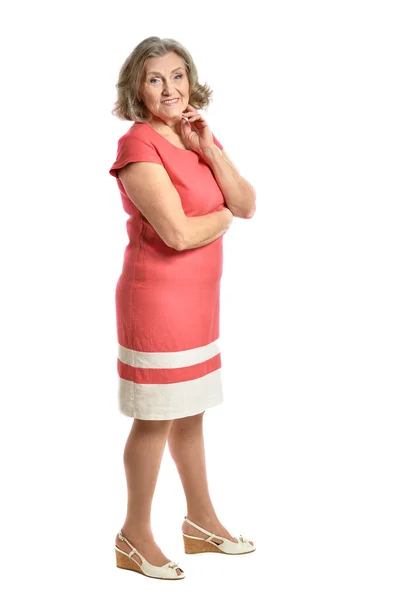 Senior woman in bright dress — Stock Photo, Image