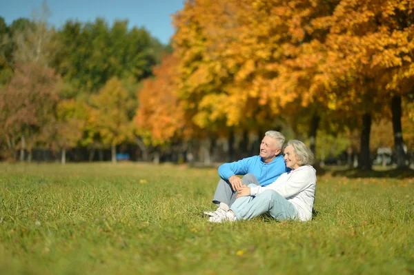 Pareja mayor en el parque de otoño — Foto de Stock