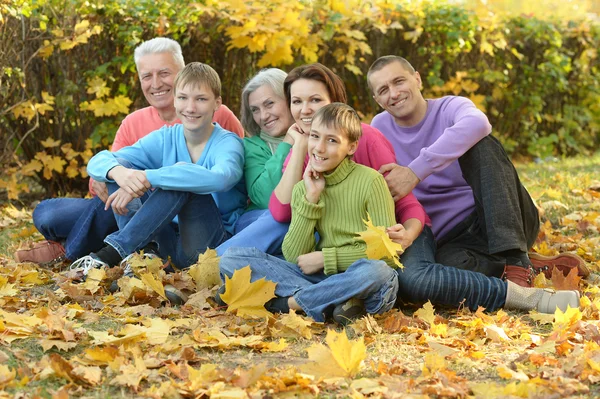 Família relaxante no parque de outono — Fotografia de Stock