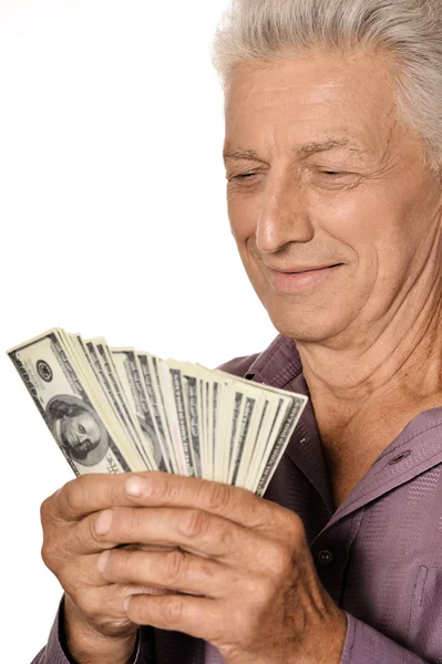 Senior man with dollars — Stock Photo, Image