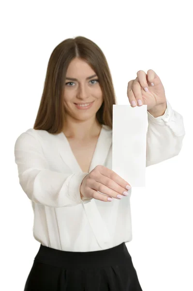 Frau mit leerem weißen Papier — Stockfoto