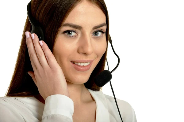 Service operator woman with headset — Stock Photo, Image