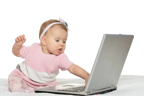 Baby playing with laptop — Stock Photo, Image