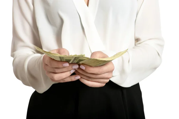 Schöne Frau mit Geld — Stockfoto