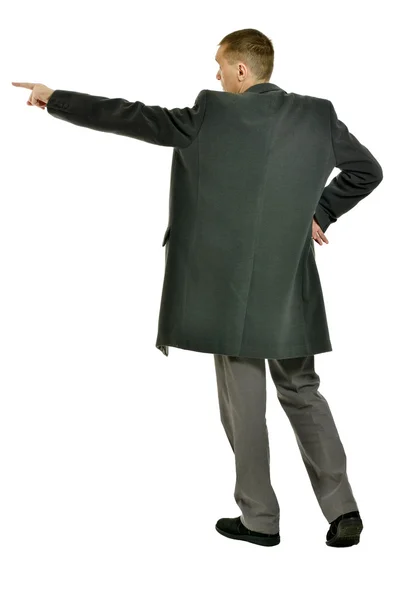 Man in coat pointing up — Stock Photo, Image