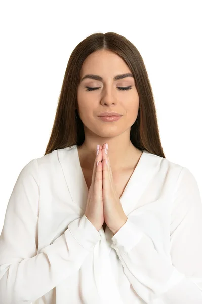 Woman praying with closed eyes — Stock Photo, Image