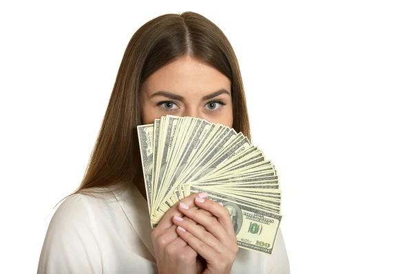 Schöne Frau mit Geld — Stockfoto