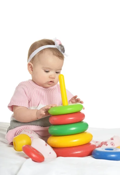 Happy baby playing with toy — Stock Photo, Image