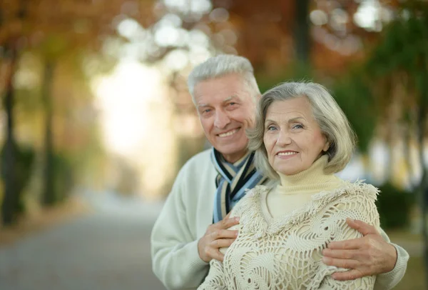 Coppia Senior nel parco autunnale — Foto Stock