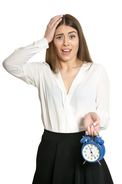 Belle femme avec horloge — Photo