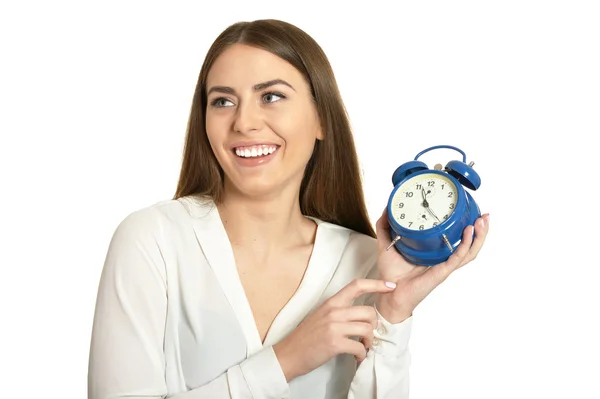 Belle femme avec horloge — Photo