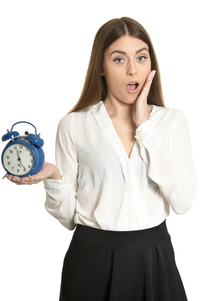 Beautiful woman with clock — Stock Photo, Image