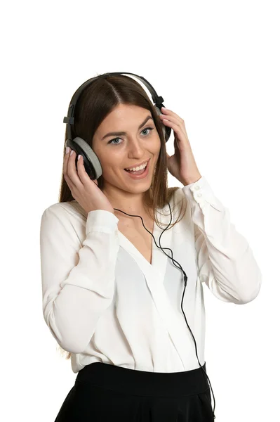 Ragazza ascoltare musica in cuffia . — Foto Stock