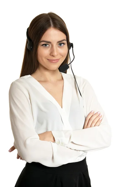 Operadora de servicio mujer con auriculares — Foto de Stock