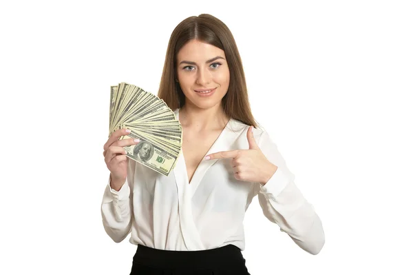 Schöne Frau mit Geld — Stockfoto