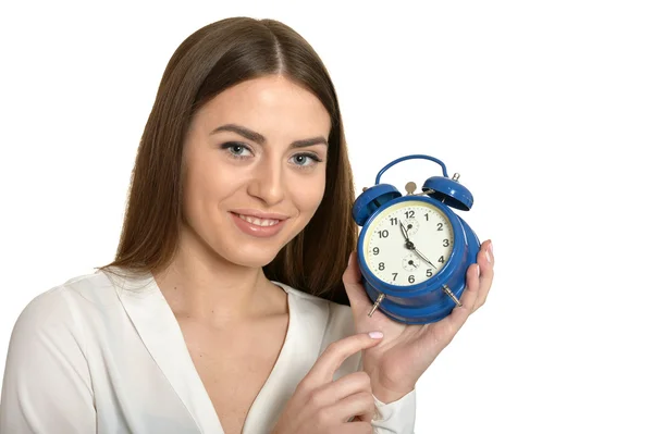 Mulher bonita com relógio — Fotografia de Stock