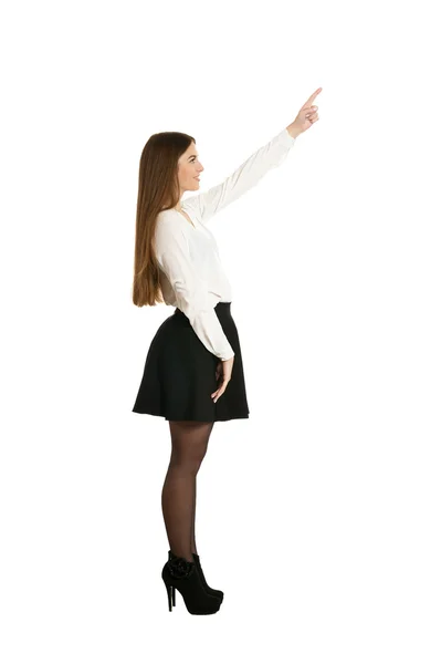 Beautiful  woman  pointing up — Stock Photo, Image
