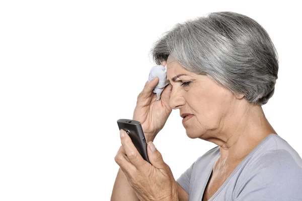 Elderly woman with headache — Stock Photo, Image