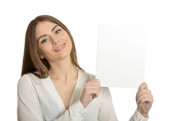 Mulher e branco vazio em branco — Fotografia de Stock