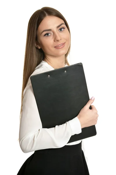 Beautiful Woman with clipboard — Stock Photo, Image