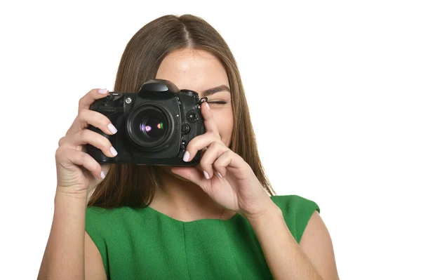 Hermosa mujer con cámara — Foto de Stock