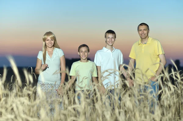 Buğday tarlasında mutlu bir aile — Stok fotoğraf