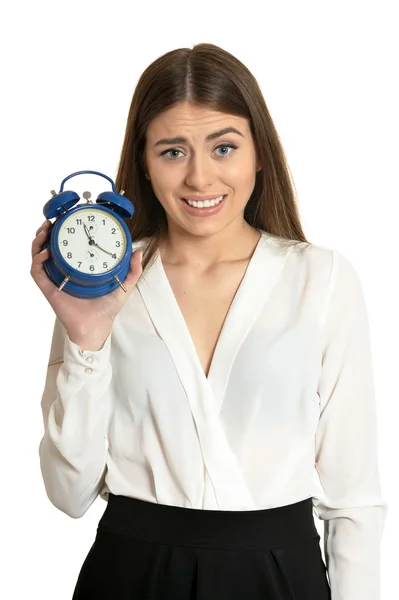 Beautiful woman with clock — Stock Photo, Image