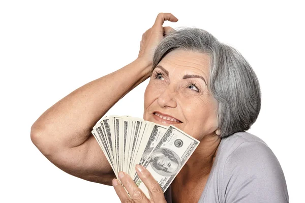 Senior vrouw met geld — Stockfoto