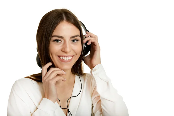 Girl listening  music in headphones. — Stock Photo, Image